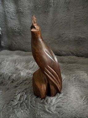 Hand-Carved Wooden Bird Sculpture - Brown
